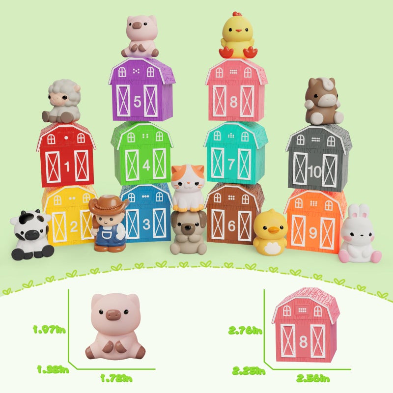 AuroTops Learning Toy for Toddlers 1 2 3+ Years Old, 20 PCS Farm Animal Barn playset & Finger Puppets, Montessori toys for Kids,10 Animals & 10 Barns for Babies Boys Girls Easter Christmas Birthday Gift - Image 3