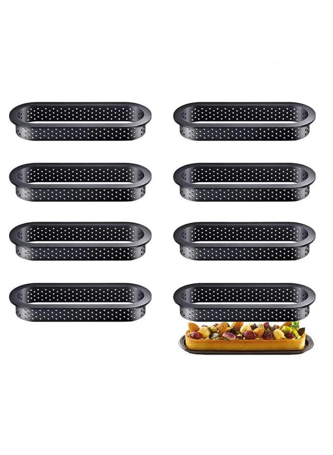 8 قطع حلقات تارت بيضاوية مقاومة للحرارة قوالب كعك مثقبة حلقة موس غير لاصقة أدوات خبز قالب كعك صغير حلقات كعك - Image 1