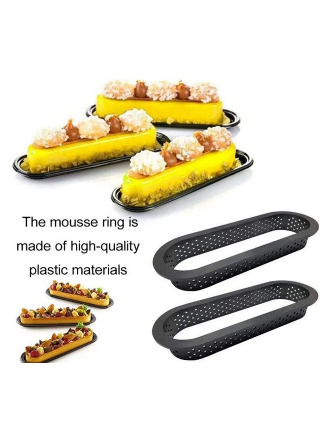 8 قطع حلقات تارت بيضاوية مقاومة للحرارة قوالب كعك مثقبة حلقة موس غير لاصقة أدوات خبز قالب كعك صغير حلقات كعك - Image 2