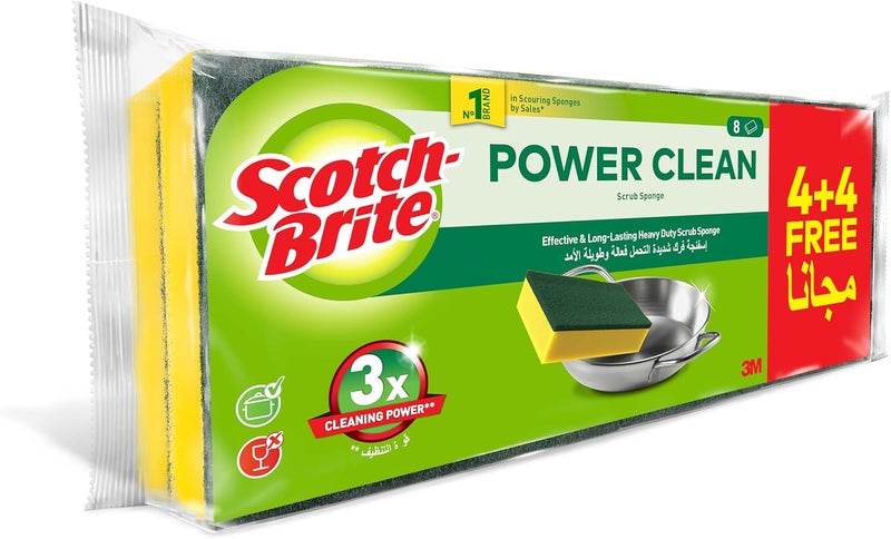 سكوتش برايت Scotch-Brite Heavy Duty Classic Flat Laminate Scrub Sponge  8 units  4 4 Free  pack   Kitchen sponge   Dish sponge   Scrub   General Cleaning   Food Safe   Non-Rusting   Kitchen  Garage  Outdoor - Image 2