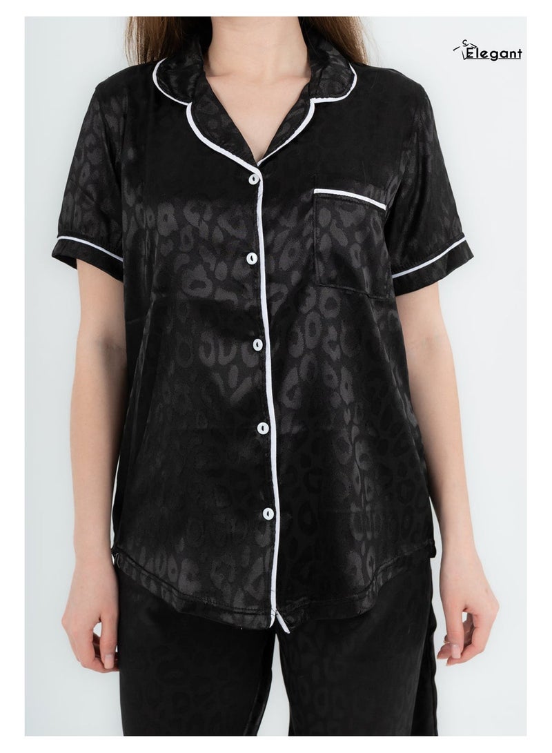 Elegant Satin Classic PJ Pants - Jacquard Black - Image 2