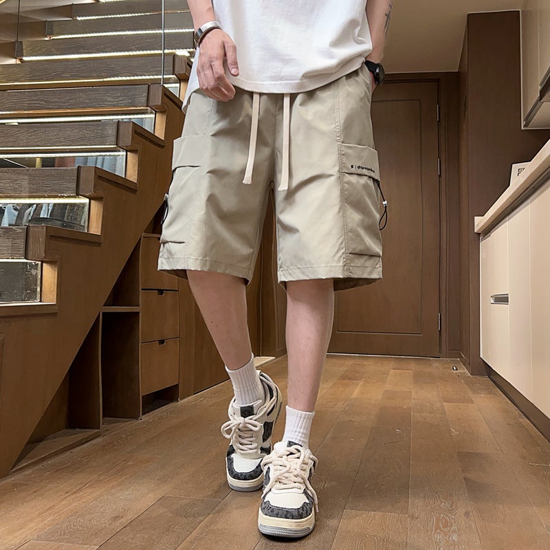 Ice Silk Workwear Shorts Men'S Summer Thin Fashion Brand Ins Straight Loose Boys Beach Pants - Image 1