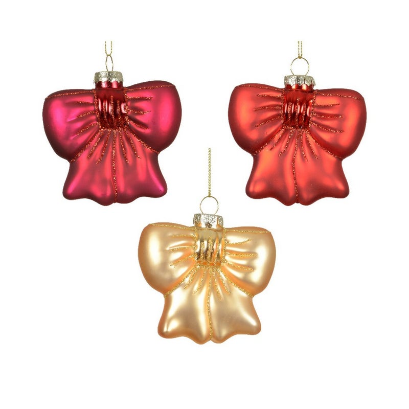 Kaemingk زينة كريسماس زجاجية على شكل قوس مات مع لمسات من الجليتر لتزيين الأشجار الداخلية والخارجية - 8.5 سم، قطعة واحدة متنوعة