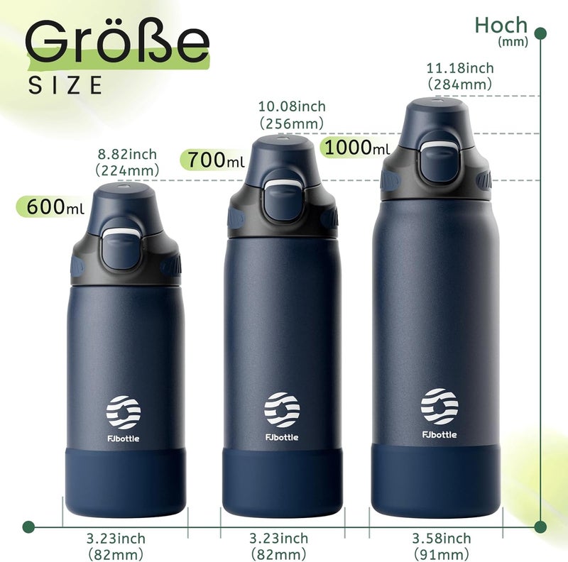 FjBottle Thermal Water Bottle with Straw, Magnetic Handle Phone Holder + Double Drinking System Sports Bottle 1L/700/600 ml – 1 Click Opening/BPA/Leak Free for Gym, Yoga - Image 5