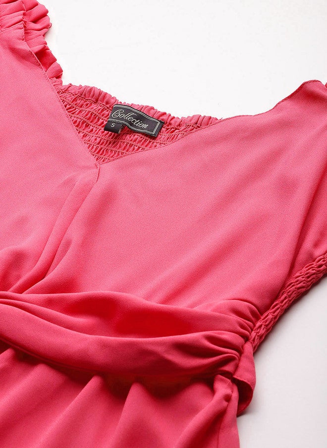 Rue Collection فستان ميني وردي مزين للنساء بتصميم ضيق ومتسع - Image 2