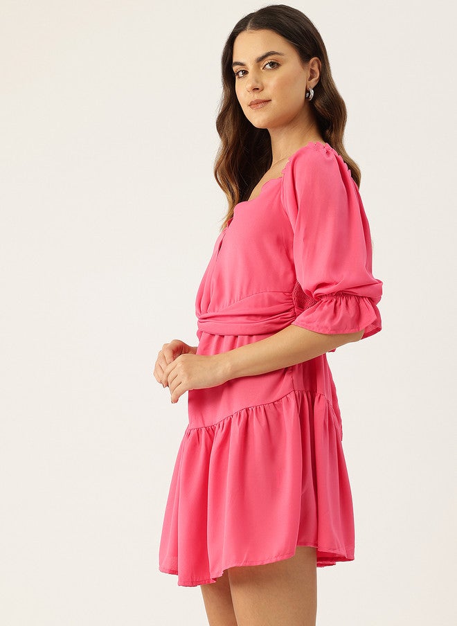 Rue Collection فستان ميني وردي مزين للنساء بتصميم ضيق ومتسع - Image 3