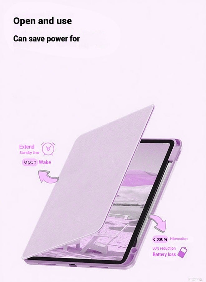 Case for Redmi Pad Se 11-Inch Tablet Cover With Pen Slot/Tablet 360° Rotating Protective Case/Auto Sleep/Wake Slim Stand/Transparent Tpu Protective Case/Free AED29 Anti-Glare Protective Film/Felt Tablet Pouch- Purple - Image 2
