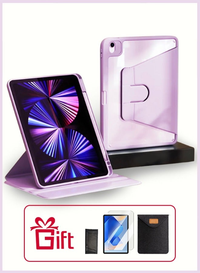 Case for Redmi Pad Se 11-Inch Tablet Cover With Pen Slot/Tablet 360° Rotating Protective Case/Auto Sleep/Wake Slim Stand/Transparent Tpu Protective Case/Free AED29 Anti-Glare Protective Film/Felt Tablet Pouch- Purple - Image 1