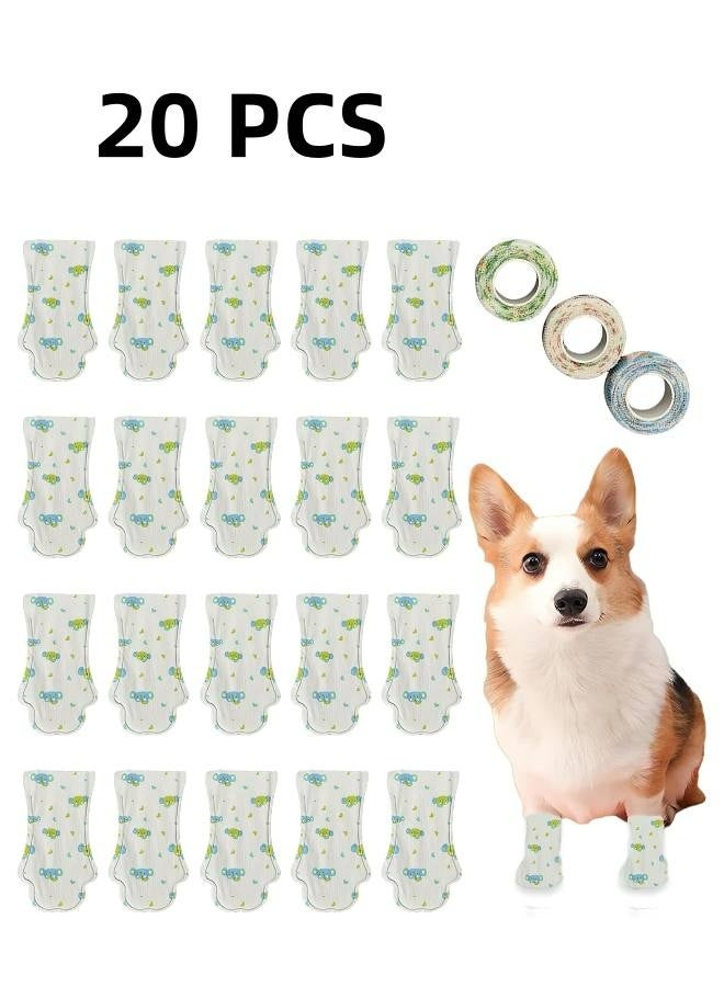 Disposable Dog Booties for Dog Cats, Pet Booties Waterproof and Breathable with Adjustable Bandage,Unstoppable Paw Protectors for Dogs Cats, 20 Counts(Green, Large) - Image 1
