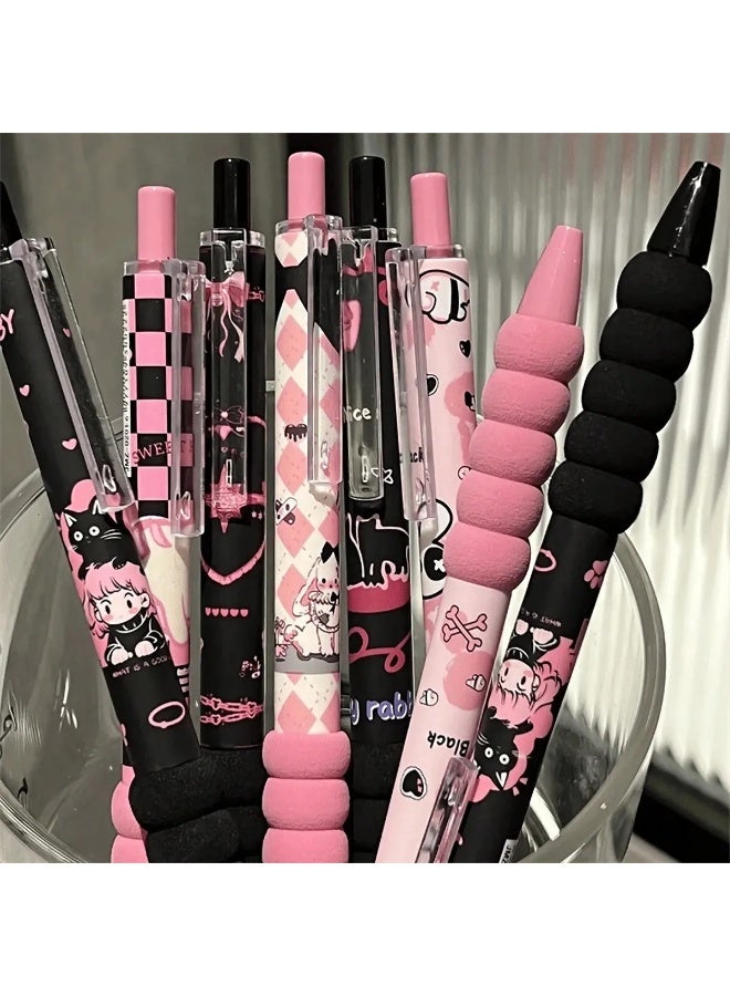Blue Ink Ballpoint Pens – Set of 6 Cute Cartoon Pens in Pink and Black Colors Adding a Fun and Playful Touch to Your Desk or Pencil Case - Image 1