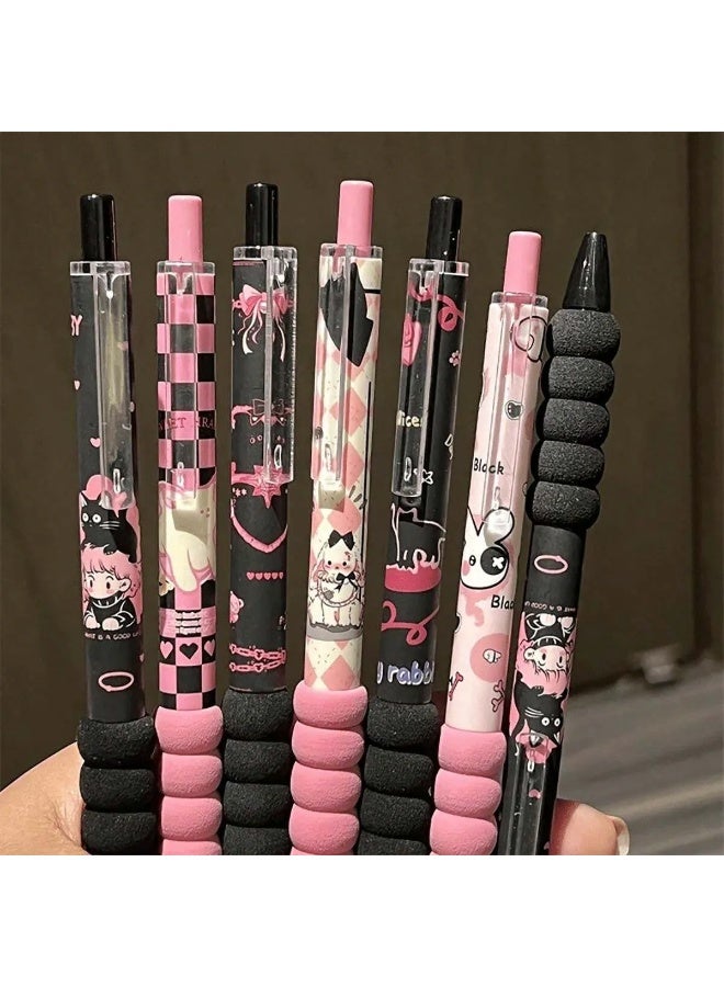 Blue Ink Ballpoint Pens – Set of 6 Cute Cartoon Pens in Pink and Black Colors Adding a Fun and Playful Touch to Your Desk or Pencil Case - Image 2
