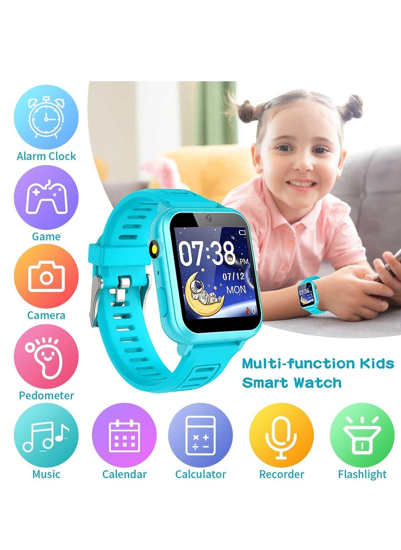 Generic - Kids Smart Watch, Smart Game Watch with 24 Games, HD Touch Screen, Video, Camera, Music Player, Pedometer, Flashlight, Alarm Clock, Kids Watches for 5-12 Year Olds Boy/Girl (Blue) - Image 1