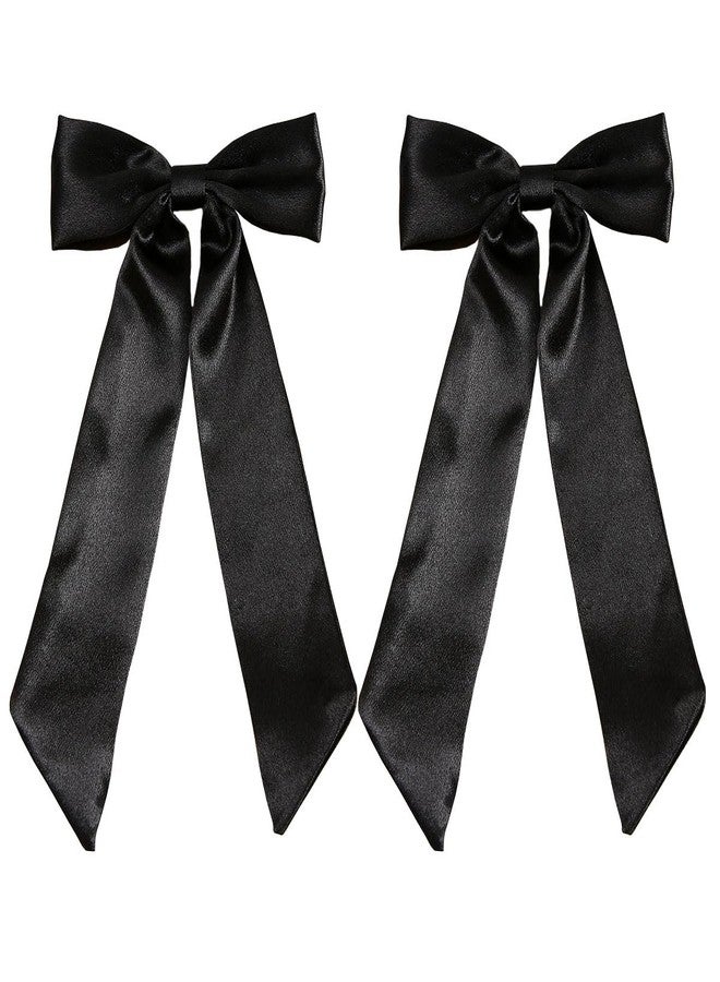 SALOCY Hair Clip, 2 PCS Satin Hair Ribbon Bows with Long Tail for Women Girls Hair Design (Black, 28.5 cm) - Image 1