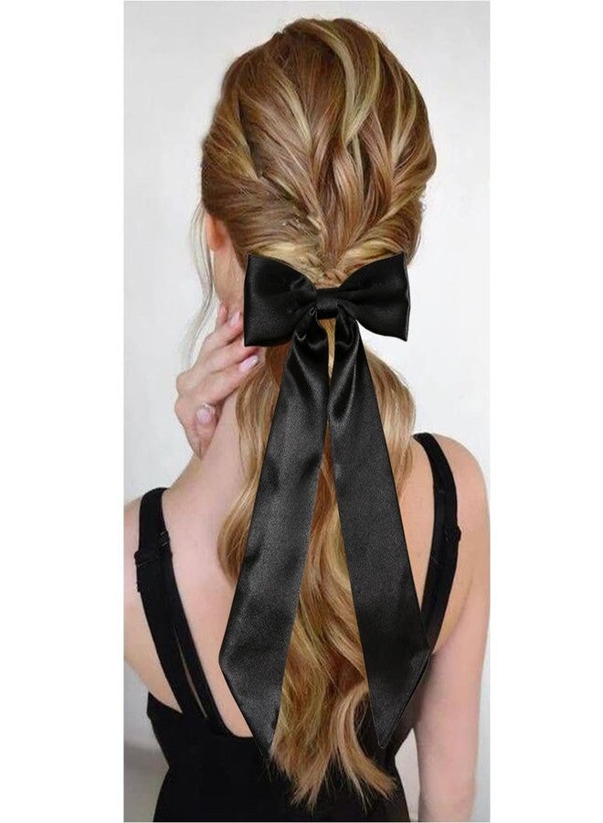 SALOCY Hair Clip, 2 PCS Satin Hair Ribbon Bows with Long Tail for Women Girls Hair Design (Black, 28.5 cm) - Image 3