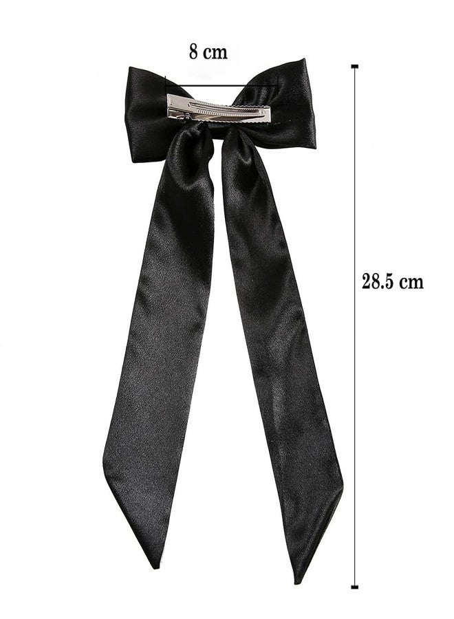 SALOCY Hair Clip, 2 PCS Satin Hair Ribbon Bows with Long Tail for Women Girls Hair Design (Black, 28.5 cm) - Image 5