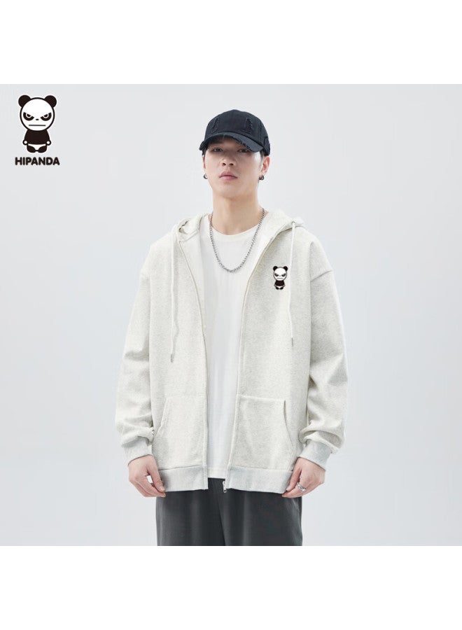 Hipanda Hoodie Autumn Trendy Uni Heavyweight American Style Loose Zip-up Jacket White Gray M - Image 3