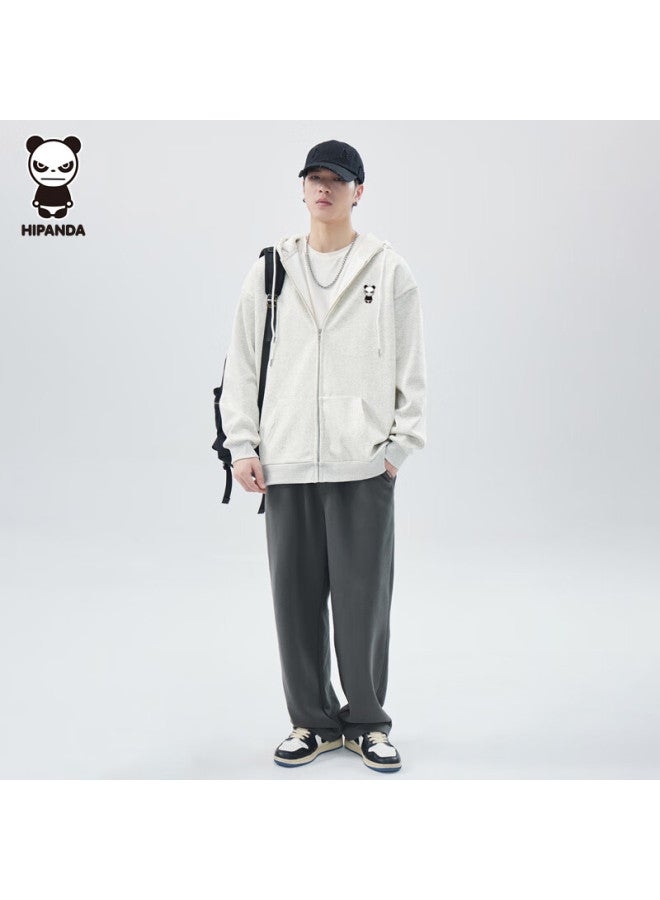 Hipanda Hoodie Autumn Trendy Uni Heavyweight American Style Loose Zip-up Jacket White Gray M - Image 1