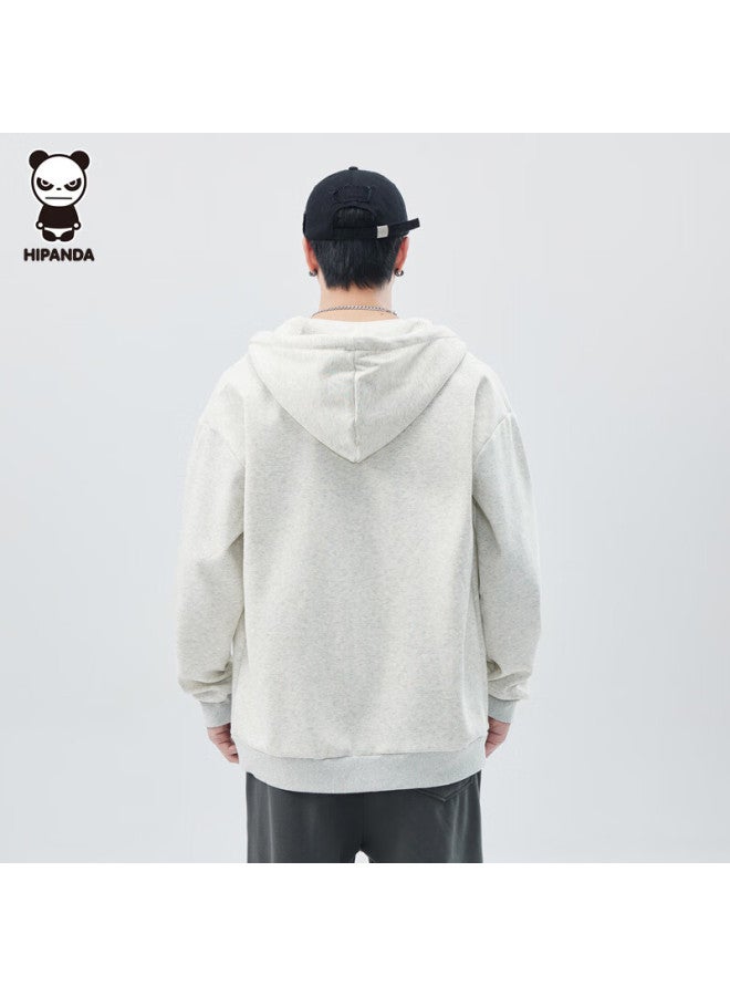 Hipanda Hoodie Autumn Trendy Uni Heavyweight American Style Loose Zip-up Jacket White Gray M - Image 5
