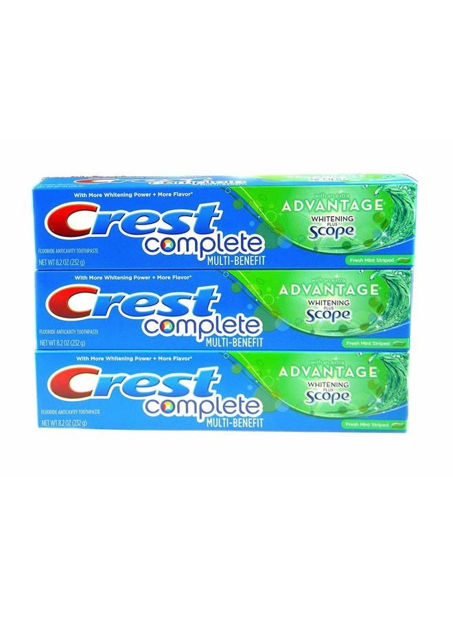 Crest Complete Multi-Benefit With Extra Advantage Whitening Plus Scope Toothpaste - Fresh Mint Striped 8.2oz (Pack of 3) - Image 1
