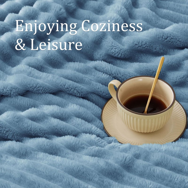 BEDELITE Full Size Throw Blanket for Bed - 300GSM Soft & Warm Fluffy Light Blue Blanket  Decorative and Giftable Striped Blankets for Women  Men  84""x90"" - Image 5