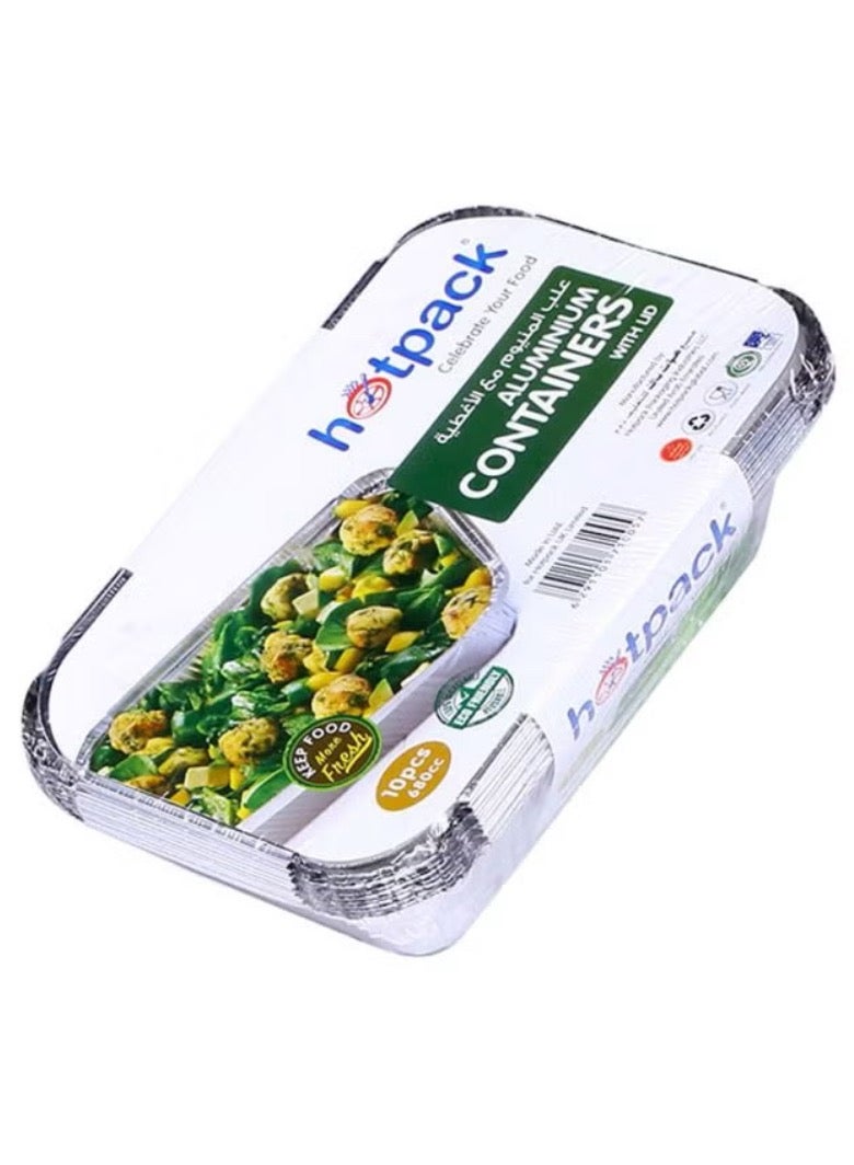 Hotpack 10-Piece Disposable Aluminium Foil Food Take Away Container Silver 197x124x46mm - Image 1