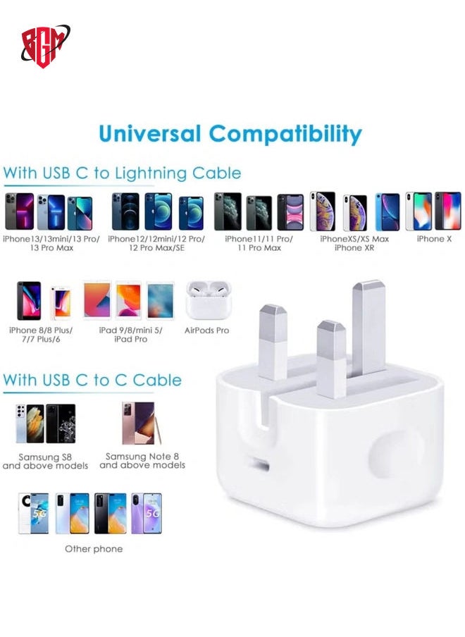 BGM - NEW iPhone Charger 20W USB C Fast Charger Plug and iPhone Charging Cable 2M USB C to Lightning Cable with PD Type C Power Adapter for iPhone 13 12 Pro Max/Mini/11/XS/XR/X/8 Plus/iPad - Image 1