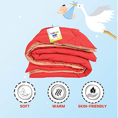 Toddylon Baby Comforter Soft Cotton Reversible Blanket for Up to 7-8 Years Kids AC Quilt for Newborn Infant Toddler Lightweight All Season Bedding Boys Girls 152x101 cm (Red) - Image 3