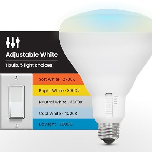 Feit Electric BR30 LED Light Bulb, 85W Equivalent, Dimmable, 1100 Lumens, 5-Color Adjustable White, 90+ CRI, General Purpose Flood & Track Lighting, 25,000-Hour Lifetime, BR3085DM/6WYCA/2, 2 Pack - Image 5