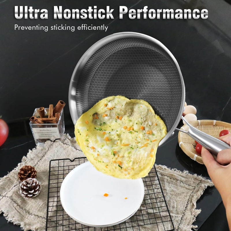 Aufranc AuFranc Hybrid Nonstick 95 Inch Stainless Steel Frying Pan Induction Fry Pan with Honeycomb Carving Nonstick Skillet Suitable for All Cooktops StayCool Handle NonToxic Dishwasher Oven Safe  - Image 3