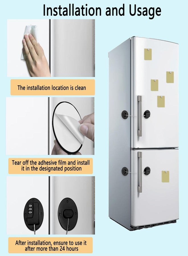 قفل رقمي بدون مفتاح من بواني (عبوة من قطعتين) وقفل ثلاجة بمفتاح، وقفل للخزائن والأدراج والنوافذ وخزانة الملابس، ومزالج مقاومة للأطفال برمز سري ومفتاح - Image 4