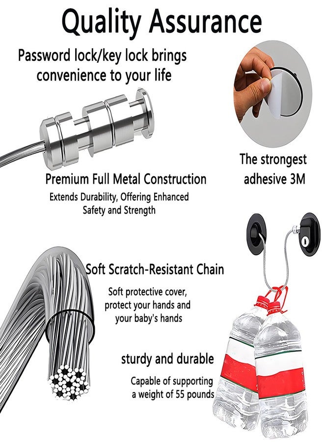 قفل رقمي بدون مفتاح من بواني (عبوة من قطعتين) وقفل ثلاجة بمفتاح، وقفل للخزائن والأدراج والنوافذ وخزانة الملابس، ومزالج مقاومة للأطفال برمز سري ومفتاح - Image 3