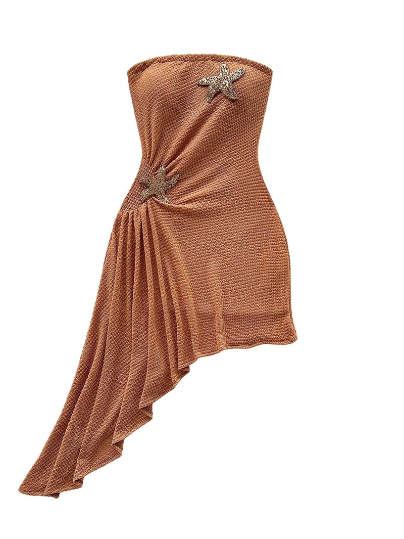 Floerns Women's Summer Sundress Metal Starfish Asymmetrical Hem Tube Beach Vacation Clothes Orange Small - Image 1