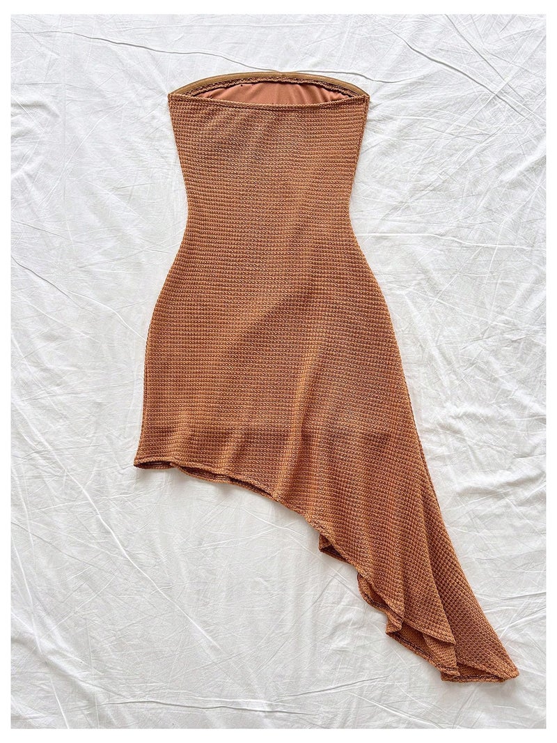 Floerns Women's Summer Sundress Metal Starfish Asymmetrical Hem Tube Beach Vacation Clothes Orange Small - Image 3