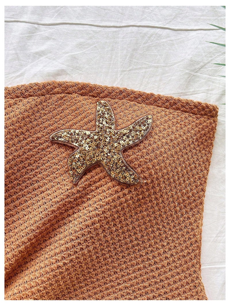 Floerns Women's Summer Sundress Metal Starfish Asymmetrical Hem Tube Beach Vacation Clothes Orange Small - Image 5