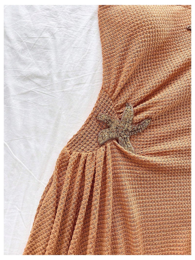 Floerns Women's Summer Sundress Metal Starfish Asymmetrical Hem Tube Beach Vacation Clothes Orange Small - Image 4