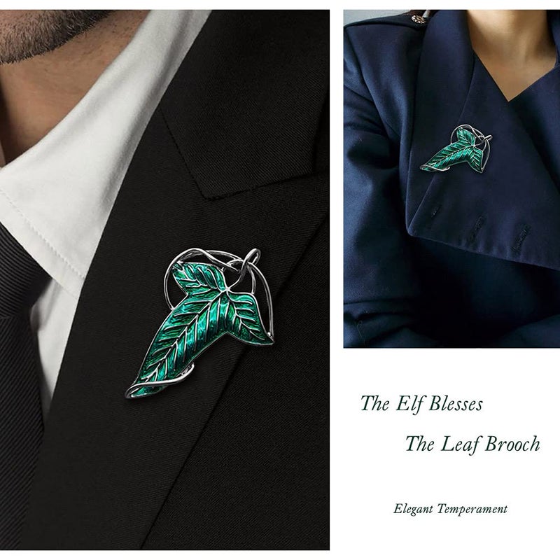Bahamut Elegant Elven Green Tree Leaf Enamel Pins Brooch for Women Men Suit Pendant Necklace,Cloak Clasp Brooches Cosplay Jewelry (Green) - Image 5