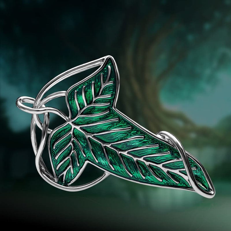 Bahamut Elegant Elven Green Tree Leaf Enamel Pins Brooch for Women Men Suit Pendant Necklace,Cloak Clasp Brooches Cosplay Jewelry (Green) - Image 2