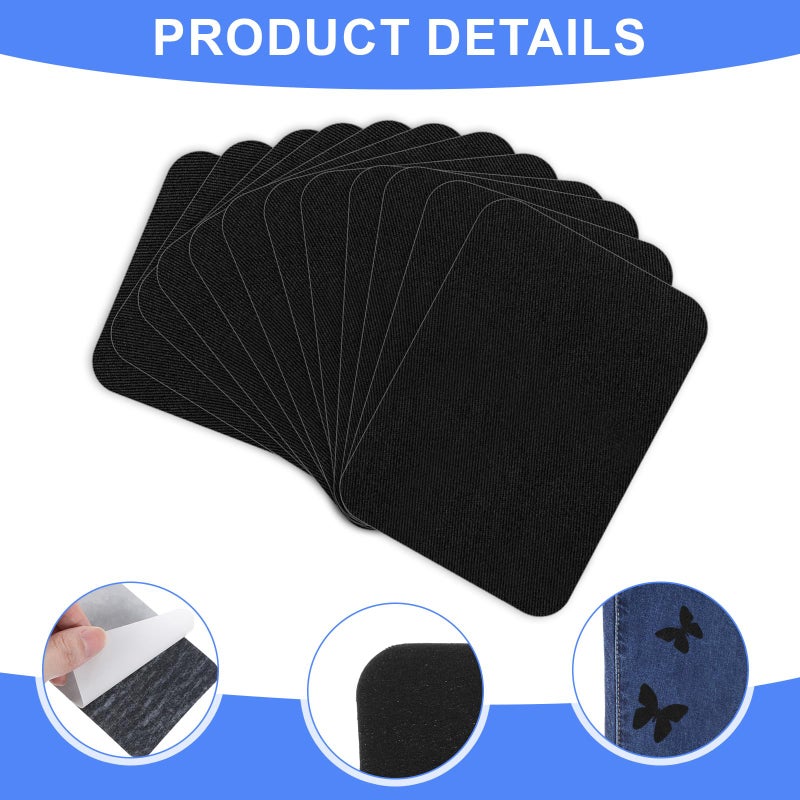 Hariendny 4 x 3 Inches Cotton Iron on Patches for Clothing Inside & Outside Repair, 12 Pcs Iron-on Repair Patch, Cotton Repair Patch for Clothes Pants Mending and Decorating, Black Fabric Iron on Patches Kit - Image 3