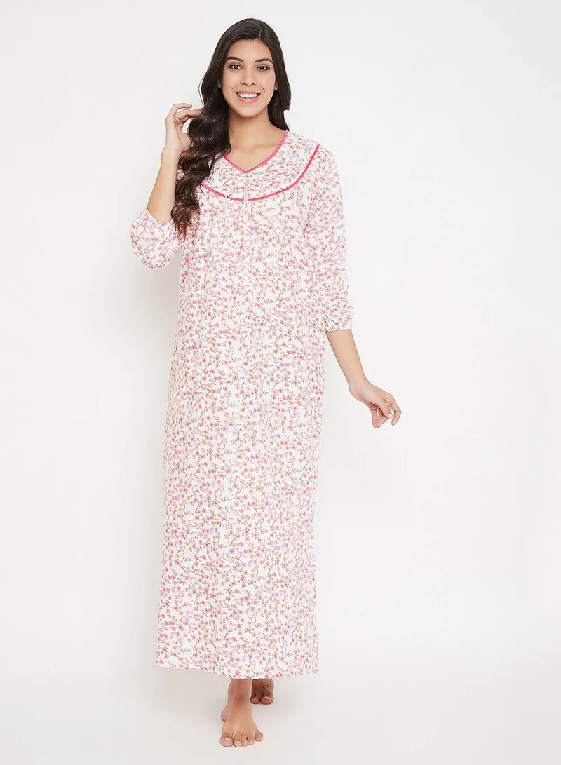 كلوفيا Clovia Pretty Florals Long Nighty In Pink - Cotton