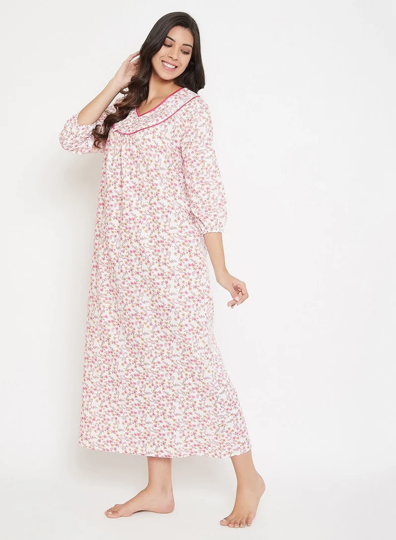 كلوفيا Clovia Pretty Florals Long Nighty In Pink - Cotton