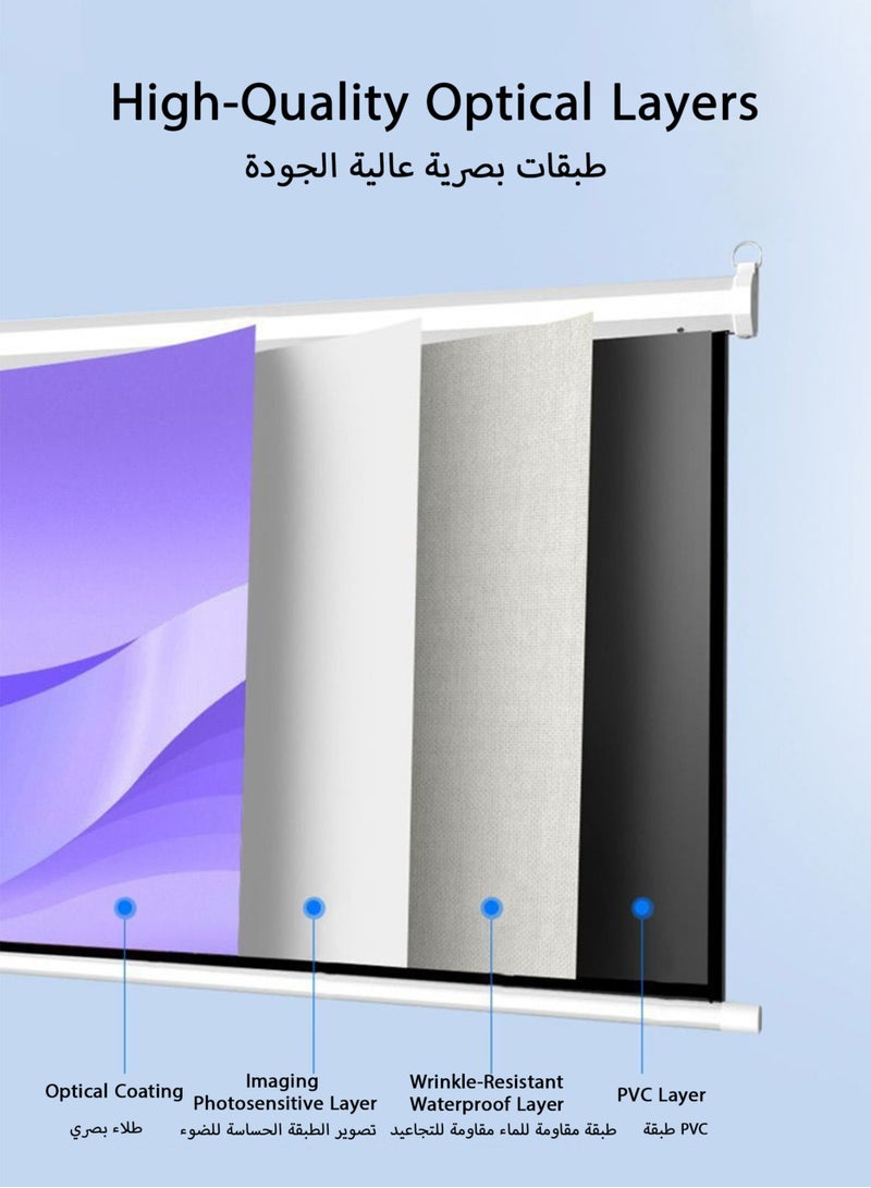 100-Inch 16:9 Wall-Mounted Projector Screen, Hand-Pull Design for Indoor  Outdoor Use, No Electricity Required, for Home  Office - Image 3