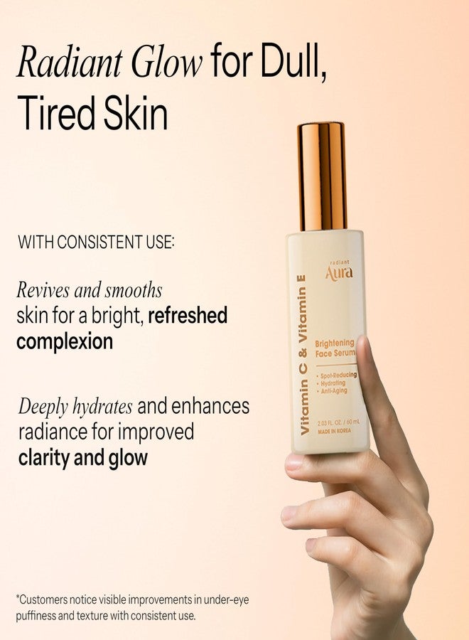Radiant Aura Face Serum with Vitamin C & E - Dermatologist Tested Korean Formula for Dark Spots, Wrinkles & Fine Lines - Brightening & Hydrating Anti-Aging - Smooth, Radiant Skin - 2-Pack, 2 Fl. Oz - Image 3