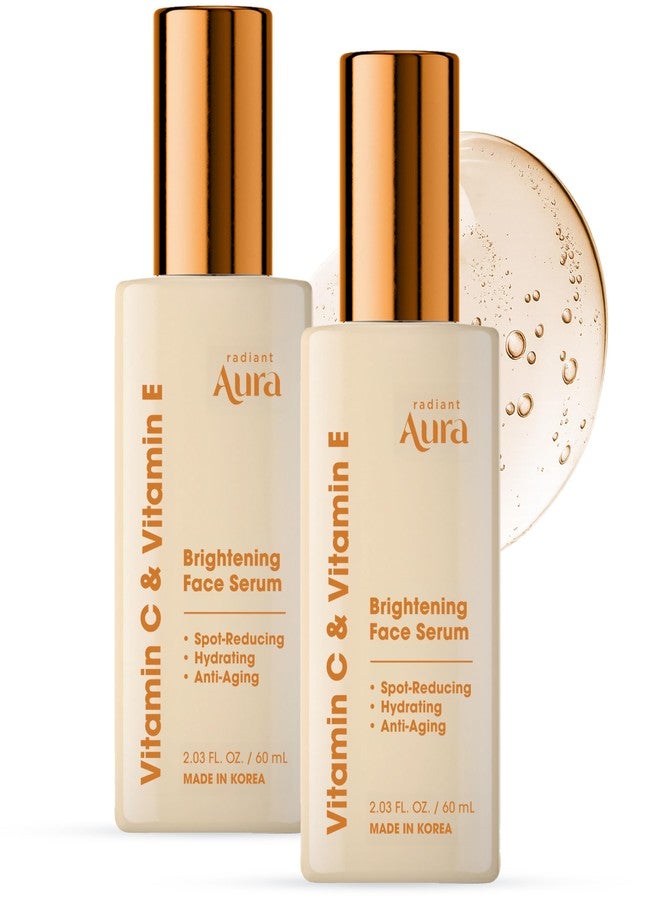 Radiant Aura Face Serum with Vitamin C & E - Dermatologist Tested Korean Formula for Dark Spots, Wrinkles & Fine Lines - Brightening & Hydrating Anti-Aging - Smooth, Radiant Skin - 2-Pack, 2 Fl. Oz - Image 1