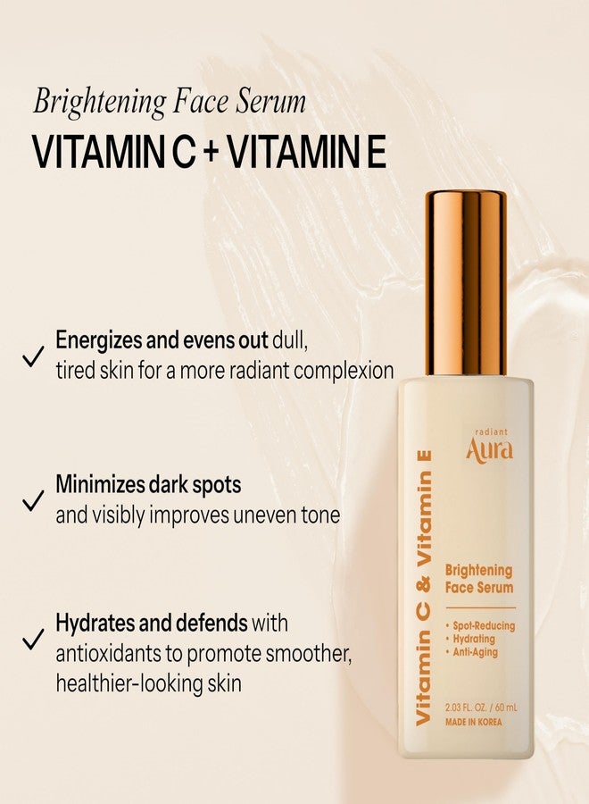 Radiant Aura Face Serum with Vitamin C & E - Dermatologist Tested Korean Formula for Dark Spots, Wrinkles & Fine Lines - Brightening & Hydrating Anti-Aging - Smooth, Radiant Skin - 2-Pack, 2 Fl. Oz - Image 2