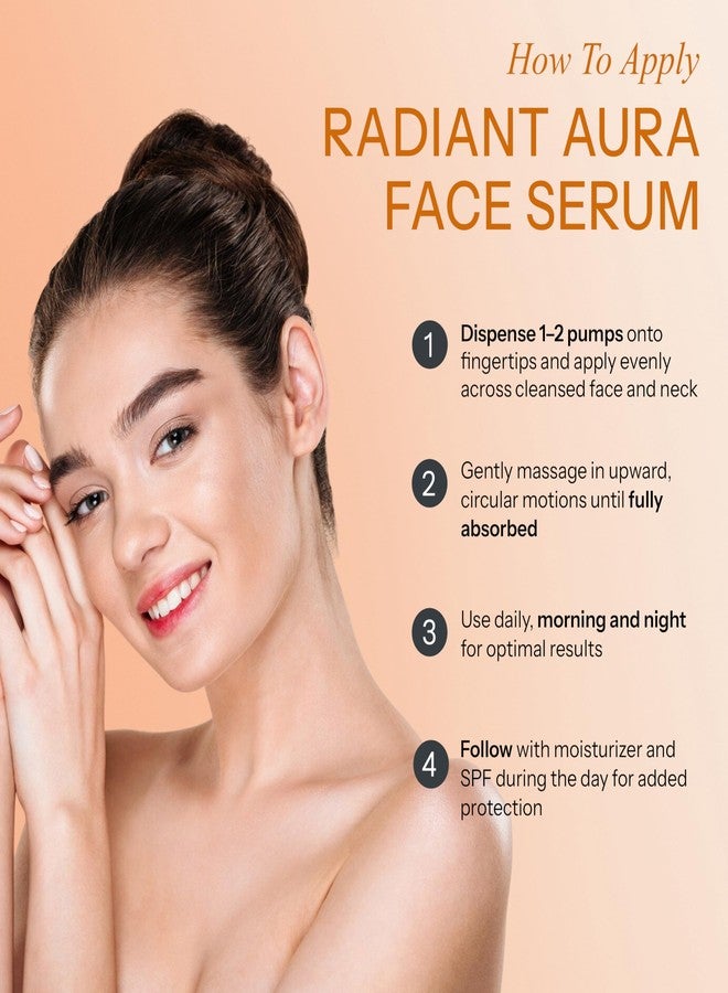 Radiant Aura Face Serum with Vitamin C & E - Dermatologist Tested Korean Formula for Dark Spots, Wrinkles & Fine Lines - Brightening & Hydrating Anti-Aging - Smooth, Radiant Skin - 2-Pack, 2 Fl. Oz - Image 5