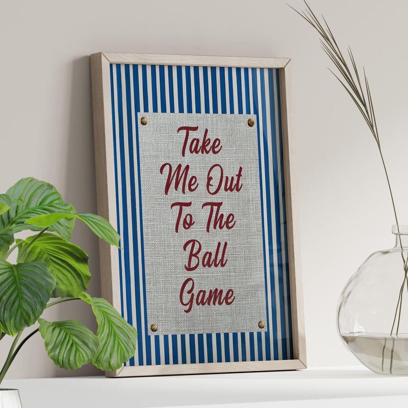 TNESSENTIAL Blue Take Me Out To The Ball Game Wall Art Poster or Canvas Print, Vintage Baseball Wall Art, Americana Striped Decor, Sports Nursery Print - Image 3