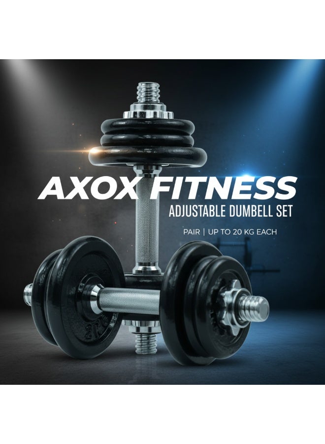 Axox Fitness Adjustable Dumbbell Set 20 Kg Pair – Cast Iron Gym Weights with Spinlock, Home Workout Strength Training Equipment, Muscle Building & Fitness for Men and Women - Image 3