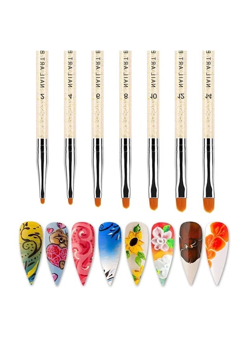 Gecomo 7PCS Nail Art UV Gel Brush Set Acrylic Nail Brushes Extension Gel Builder Brush Nail Painting Pen for Home Salon Use - Image 3