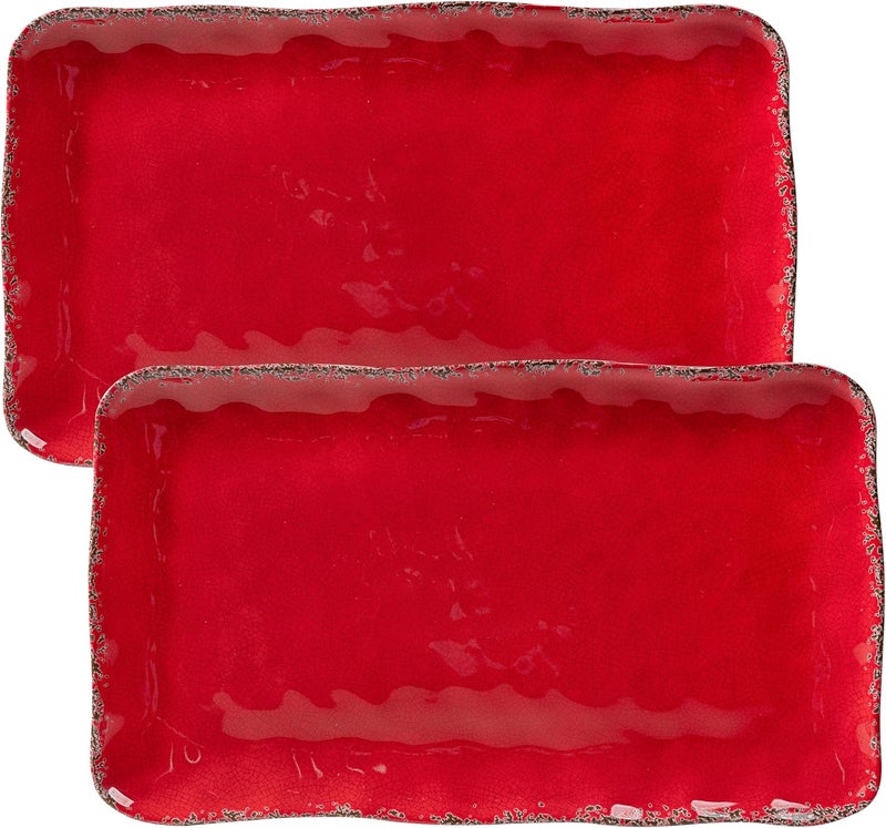 ZAROCRUS Melamine Serving Platters set of 2 17 x 10 Large Reusable BPA Free Rectangular Party TrayPlatters for Serving Appetizers Fruits On Christmas and all OccasionsRed - Image 2