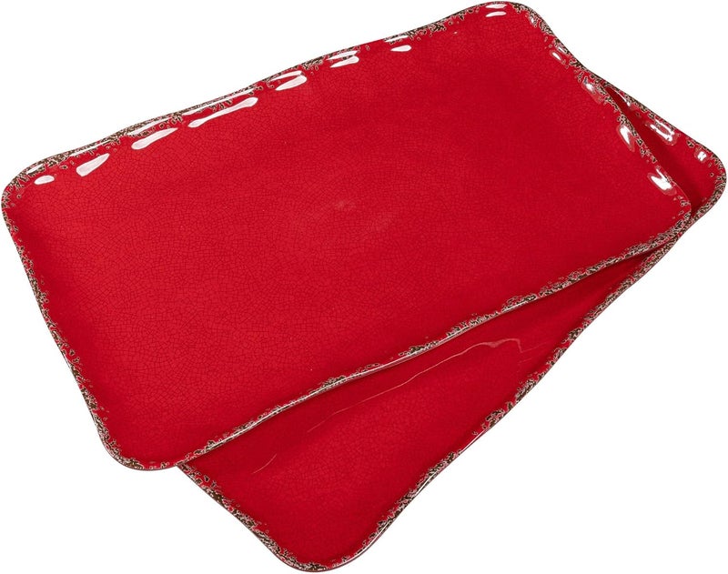ZAROCRUS Melamine Serving Platters set of 2 17 x 10 Large Reusable BPA Free Rectangular Party TrayPlatters for Serving Appetizers Fruits On Christmas and all OccasionsRed - Image 1